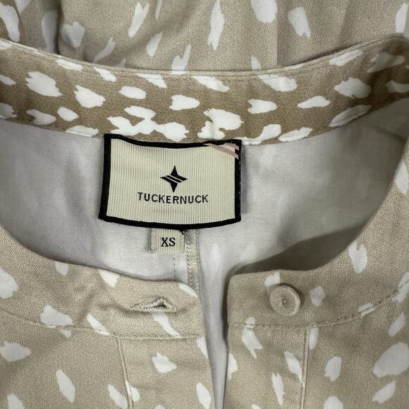 Tuckernuck Antelope Royal Shirt Dress XS White Tan Print 3/4 Sleeve Pockets - Picture 9 of 10